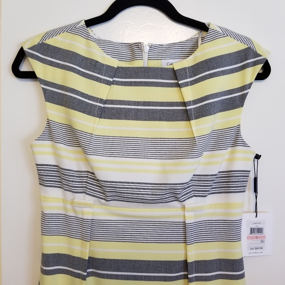 NWT Calvin Klein Stripe Dress Yellow - Picture 2 of 5